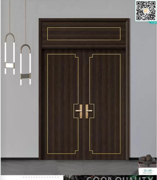 廠價(jià)新款鑫順來(lái)21-149掃碼輕奢鑲金屬條木門(mén)，掃二維碼看裝修風(fēng)格